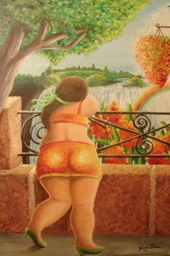 Fernando Botero œuvres - femme sur main courante Fernando Botero